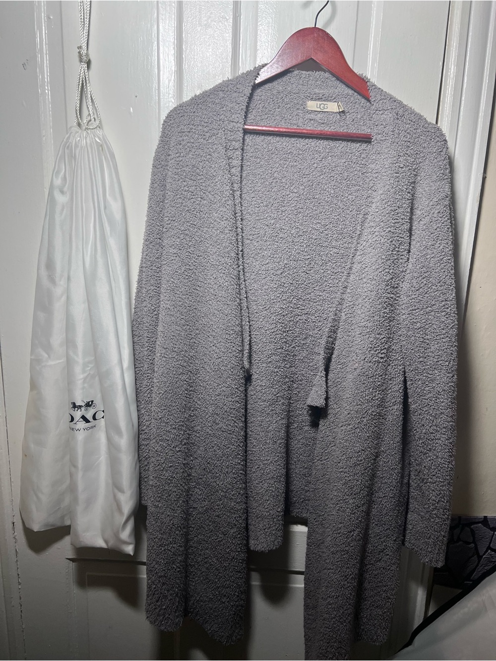 UGG Light Gray Plush Open-Front Cardigan with Tie